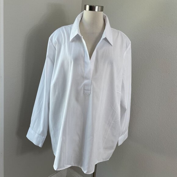 NEW Foxcroft Womens Plus 3X Non Iron White Tunic Top Shirt Pockets Blouse - Picture 1 of 10